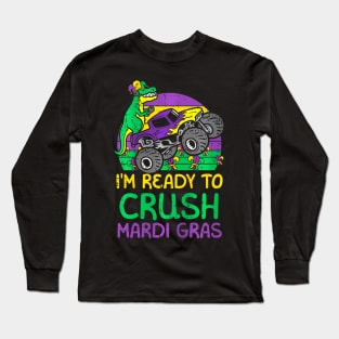 Kids Crush Mardi Gras Dino Monster Truck  Toddler Boys Kids Long Sleeve T-Shirt